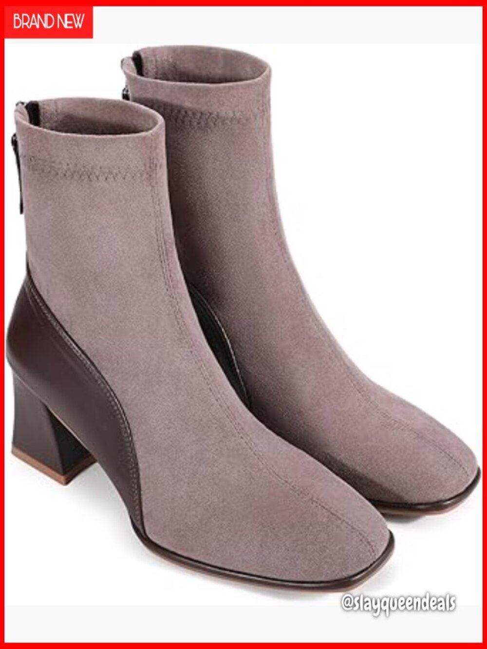 Women's Square Toe Ankle Boots Low Block Heel Chelsea Boots Back Zipper